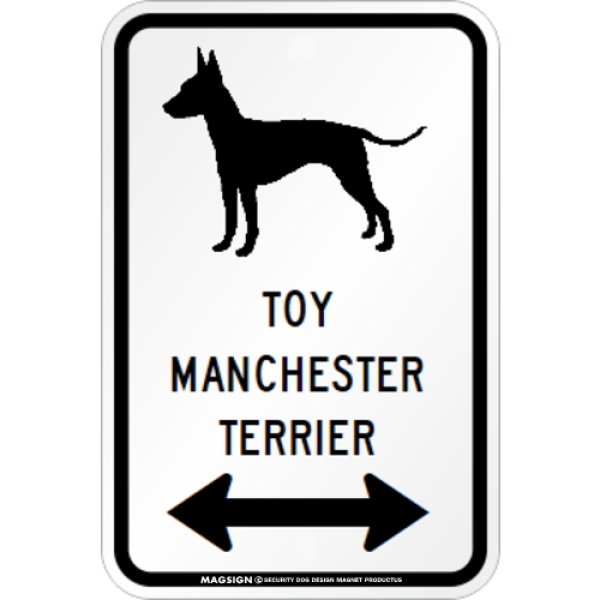 画像1: TOY MANCHESTER TERRIER [MAGSIGN] シルエット＆矢印 アメリカン道路標識 英語犬種名 マグネット/ステッカー：ホワイト (1)