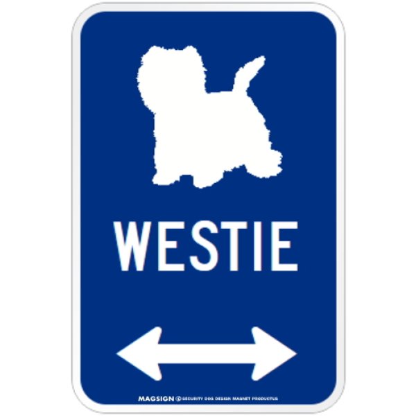 画像1: WESTIE [MAGSIGN] シルエット＆矢印 アメリカン道路標識 英語犬種名 マグネット/ステッカー：ブルー (1)