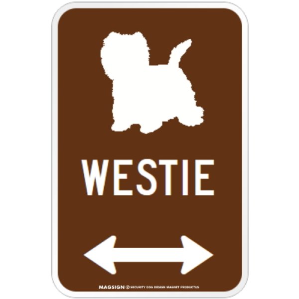 画像1: WESTIE [MAGSIGN] シルエット＆矢印 アメリカン道路標識 英語犬種名 マグネット/ステッカー：ブラウン (1)