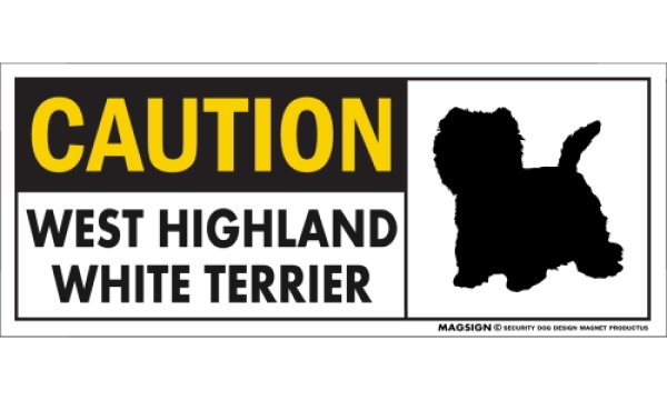 画像1: [MAGSIGN] ウエストハイランドホワイトテリア マグネット＆ステッカー 英語 警戒 CAUTION WEST HIGHLAND WHITE TERRIER 対象:車(ドア/ガラス/ボディ)・屋外(玄関扉/窓ガラス/メールポスト) 日本製 (1)