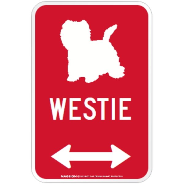 画像1: WESTIE [MAGSIGN] シルエット＆矢印 アメリカン道路標識 英語犬種名 マグネット/ステッカー：レッド (1)