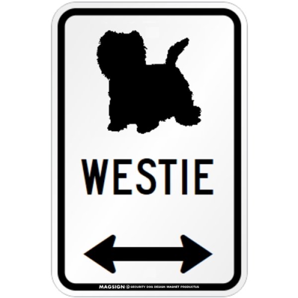 画像1: WESTIE [MAGSIGN] シルエット＆矢印 アメリカン道路標識 英語犬種名 マグネット/ステッカー：ホワイト (1)