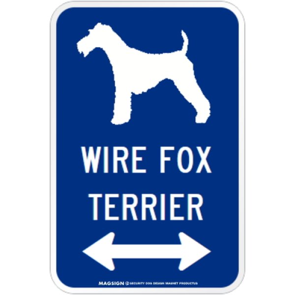 画像1: WIRE FOX TERRIER [MAGSIGN] シルエット＆矢印 アメリカン道路標識 英語犬種名 マグネット/ステッカー：ブルー (1)