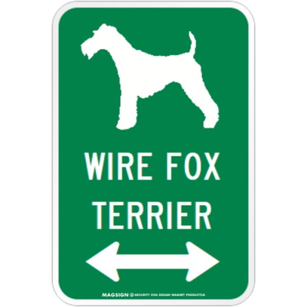 画像1: WIRE FOX TERRIER [MAGSIGN] シルエット＆矢印 アメリカン道路標識 英語犬種名 マグネット/ステッカー：グリーン (1)