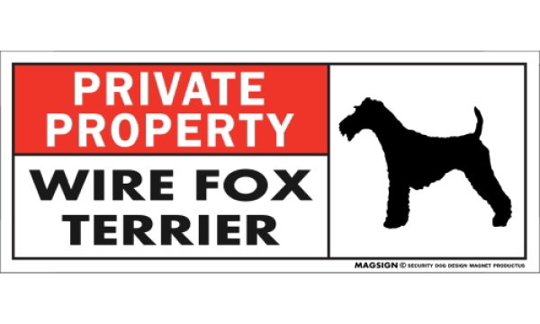 画像1: [MAGSIGN] ワイヤーフォックステリア マグネット＆ステッカー 犬 英語 私的所有権・プライベート PRIVATE PROPERTY WIRE FOX TERRIER 対象:車(ドア/ガラス/ボディ)・屋外(玄関扉/窓ガラス/メールポスト) 日本製 (1)