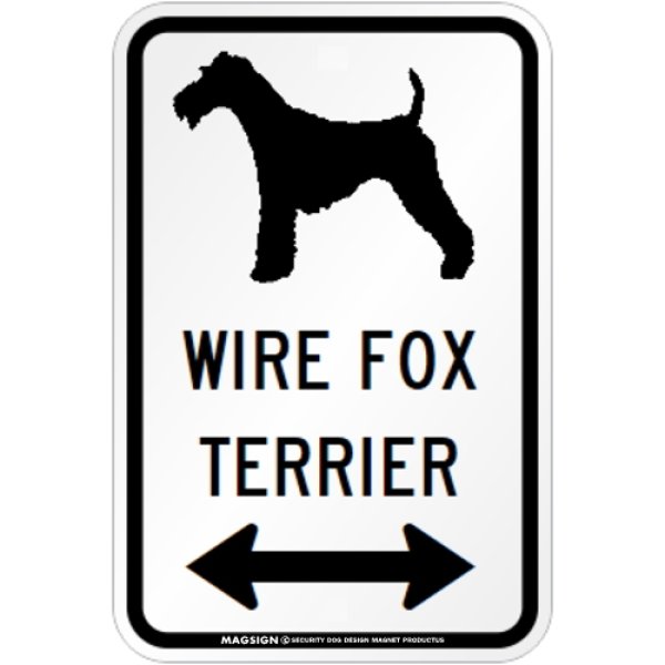 画像1: WIRE FOX TERRIER [MAGSIGN] シルエット＆矢印 アメリカン道路標識 英語犬種名 マグネット/ステッカー：ホワイト (1)