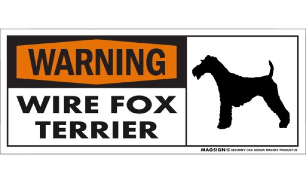 画像1: [MAGSIGN] ワイヤーフォックステリア 注意警告マグネット＆ステッカー(黒オレンジ色) 英語 WARNING WIRE FOX TERRIER 対象:車(ドア/ガラス/ボディ)・屋外(玄関扉/窓ガラス/メールポスト) 日本製 (1)