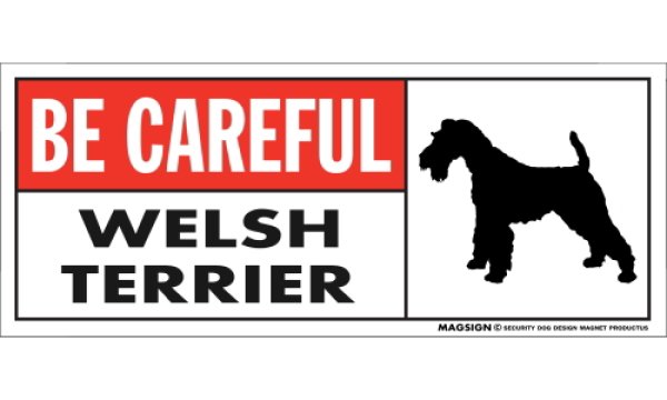 画像1: [MAGSIGN] ウェルシュテリア マグネット＆ステッカー (犬)気を付けて 英語 BE CAREFUL WELSH TERRIER 対象:車(ドア/ガラス/ボディ)・屋外(玄関扉/窓ガラス/メールポスト) 日本製 (1)