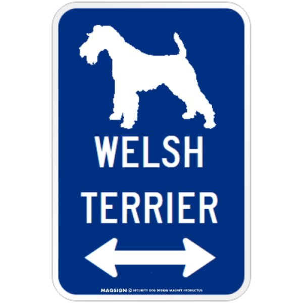 画像1: WELSH TERRIER [MAGSIGN] シルエット＆矢印 アメリカン道路標識 英語犬種名 マグネット/ステッカー：ブルー (1)