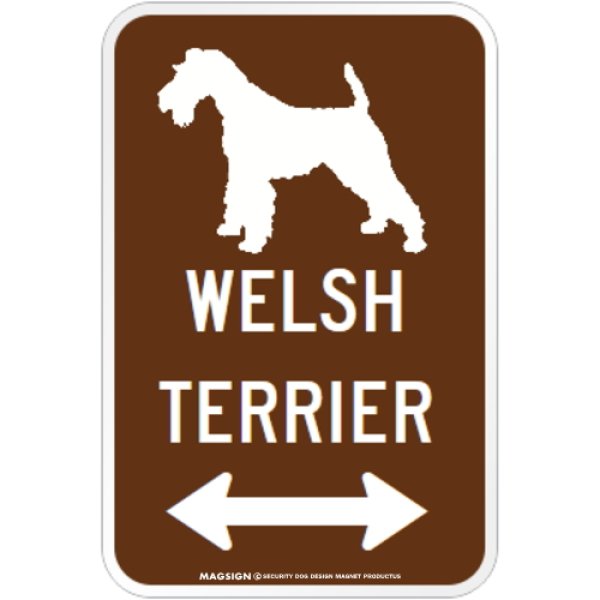 画像1: WELSH TERRIER [MAGSIGN] シルエット＆矢印 アメリカン道路標識 英語犬種名 マグネット/ステッカー：ブラウン (1)