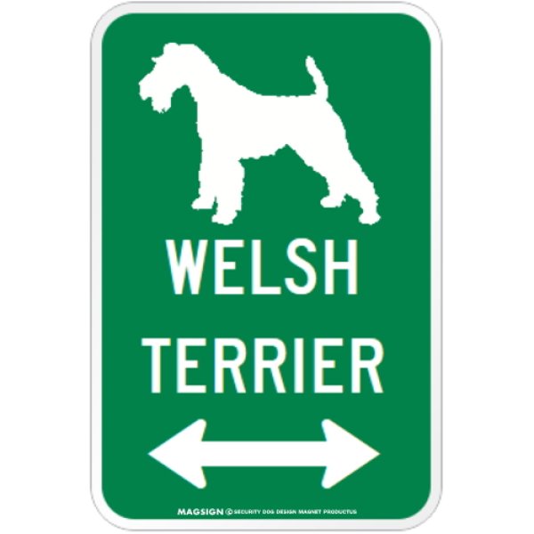 画像1: WELSH TERRIER [MAGSIGN] シルエット＆矢印 アメリカン道路標識 英語犬種名 マグネット/ステッカー：グリーン (1)