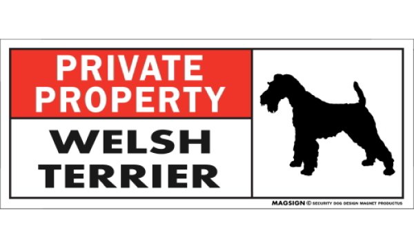 画像1: [MAGSIGN] ウェルシュテリア マグネット＆ステッカー 犬 英語 私的所有権・プライベート PRIVATE PROPERTY WELSH TERRIER 対象:車(ドア/ガラス/ボディ)・屋外(玄関扉/窓ガラス/メールポスト) 日本製 (1)