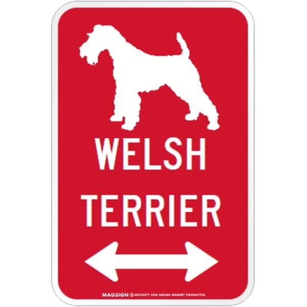 画像1: WELSH TERRIER [MAGSIGN] シルエット＆矢印 アメリカン道路標識 英語犬種名 マグネット/ステッカー：レッド (1)