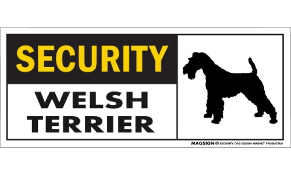 画像1: [MAGSIGN] ウェルシュテリア セキュリティーマグネット＆ステッカー 英語 警備 防犯 SECURITY WELSH TERRIER 対象:車(ドア/ガラス/ボディ)・屋外(玄関扉/窓ガラス/メールポスト) 日本製 (1)