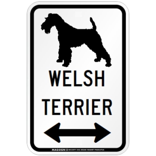 画像1: WELSH TERRIER [MAGSIGN] シルエット＆矢印 アメリカン道路標識 英語犬種名 マグネット/ステッカー：ホワイト (1)