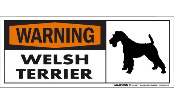 画像1: [MAGSIGN] ウェルシュテリア 注意警告マグネット＆ステッカー(黒オレンジ色) 英語 WARNING WELSH TERRIER 対象:車(ドア/ガラス/ボディ)・屋外(玄関扉/窓ガラス/メールポスト) 日本製 (1)