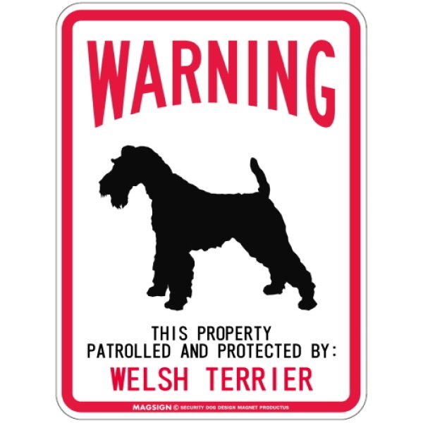 画像1: [MAGSIGN] WELSH TERRIER 注意 英語 WARNING 警告/保護/警戒 車 屋外用 マグネット＆ステッカー 日本製：ウェルシュテリア (1)