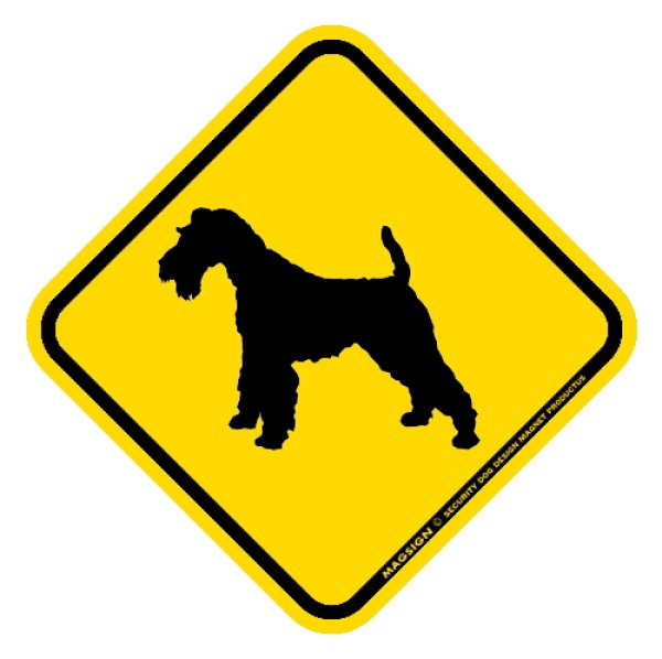 画像1: [MAGSIGN] 犬横断注意/犬飛び出し注意 マグネット＆ステッカー 黄色(イエロー) 車 屋外用(防水/耐水・耐光仕様) 日本製：ウェルシュテリア (1)