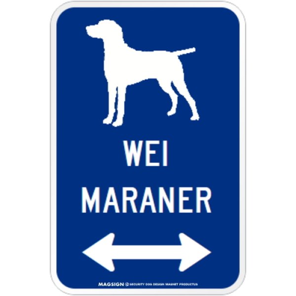 画像1: WEIMARANER [MAGSIGN] シルエット＆矢印 アメリカン道路標識 英語犬種名 マグネット/ステッカー：ブルー (1)