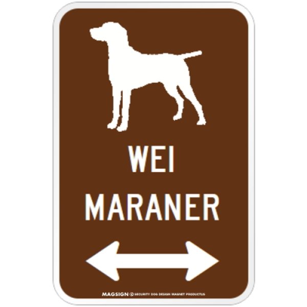 画像1: WEIMARANER [MAGSIGN] シルエット＆矢印 アメリカン道路標識 英語犬種名 マグネット/ステッカー：ブラウン (1)