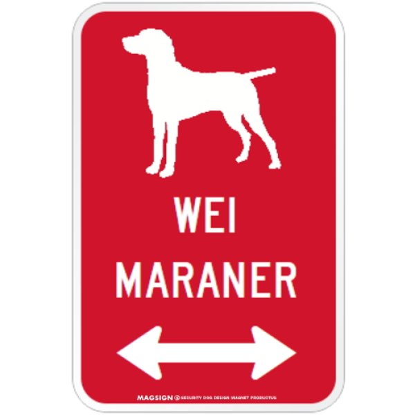 画像1: WEIMARANER [MAGSIGN] シルエット＆矢印 アメリカン道路標識 英語犬種名 マグネット/ステッカー：レッド (1)
