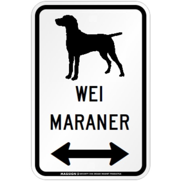 画像1: WEIMARANER [MAGSIGN] シルエット＆矢印 アメリカン道路標識 英語犬種名 マグネット/ステッカー：ホワイト (1)