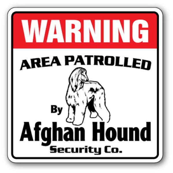 画像1: アフガンハウンド警備会社看板 英語注意書き アメリカ輸入サインボード：WARNING AREA PATROLLED By Afghan Hound Security Co.[MADE IN U.S.A] (1)