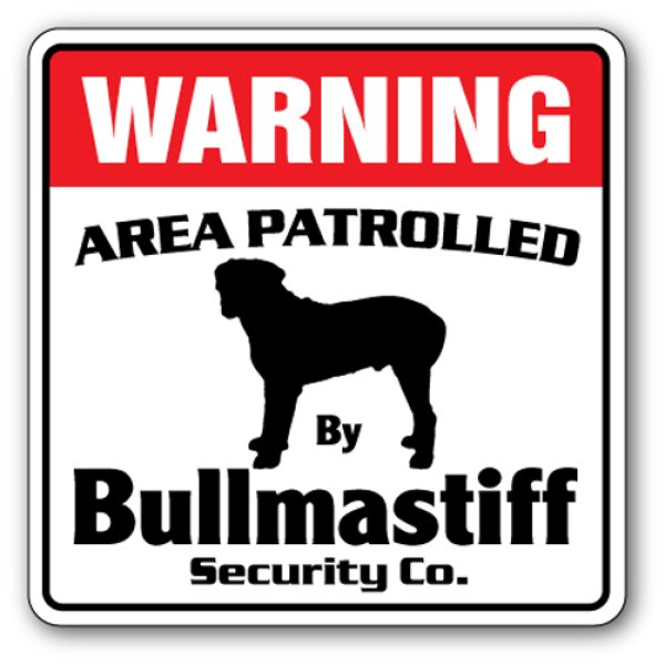 画像1: ブルマスティフ警備会社看板 英語注意書き アメリカ輸入サインボード：WARNING AREA PATROLLED By Bull Mastiff Security Co.[MADE IN U.S.A] (1)