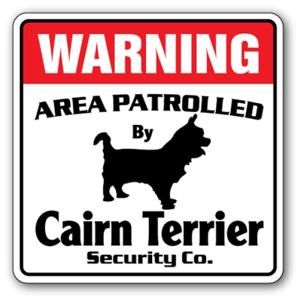 画像1: ケアーンテリア警備会社看板 英語注意書き アメリカ輸入サインボード：WARNING AREA PATROLLED By Cairn Terrier Security Co.[MADE IN U.S.A] (1)