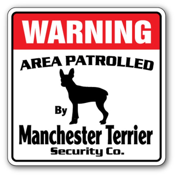 画像1: マンチェスターテリア警備会社看板 英語注意書き アメリカ輸入サインボード：WARNING AREA PATROLLED By Manchester Terrier Security Co.[MADE IN U.S.A] (1)