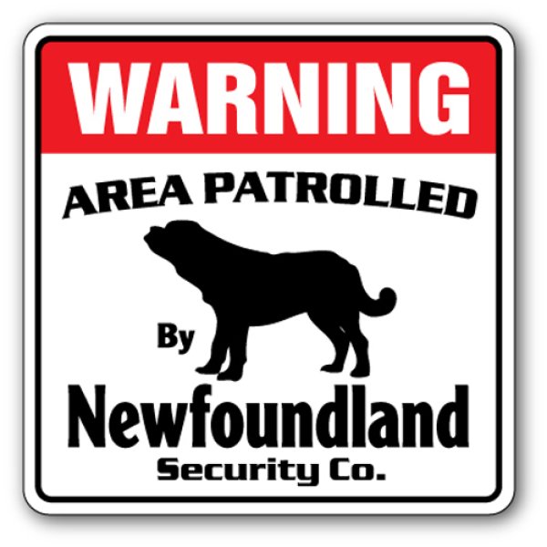 画像1: ニューファンドランド警備会社看板 英語注意書き アメリカ輸入サインボード：WARNING AREA PATROLLED By Newfoundland Security Co.[MADE IN U.S.A] (1)