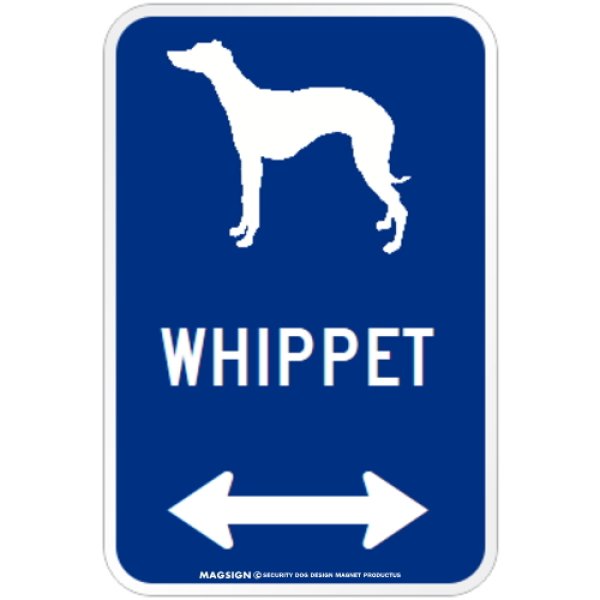 画像1: WHIPPET [MAGSIGN] シルエット＆矢印 アメリカン道路標識 英語犬種名 マグネット/ステッカー：ブルー (1)