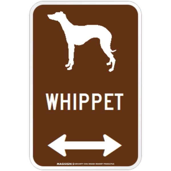 画像1: WHIPPET [MAGSIGN] シルエット＆矢印 アメリカン道路標識 英語犬種名 マグネット/ステッカー：ブラウン (1)