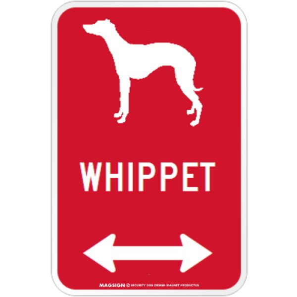 画像1: WHIPPET [MAGSIGN] シルエット＆矢印 アメリカン道路標識 英語犬種名 マグネット/ステッカー：レッド (1)