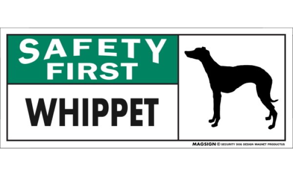 画像1: [MAGSIGN] ウィペット マグネット＆ステッカー 英語 安全第一 SAFETY FIRST WHIPPET 対象:車(ドア/ガラス/ボディ)・屋外(玄関扉/窓ガラス/メールポスト) 日本製 (1)