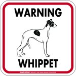 画像1: [MAGSIGN] WARNING WHIPPET マグネット＆ステッカー：ウィペット(ホワイト/イエロー/オレンジ) 注意 英語 正方形 車＆屋外用(防水性/耐光性) 日本製 (1)