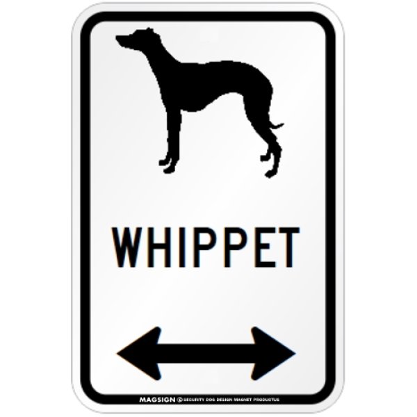 画像1: WHIPPET [MAGSIGN] シルエット＆矢印 アメリカン道路標識 英語犬種名 マグネット/ステッカー：ホワイト (1)