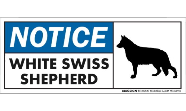 画像1: [MAGSIGN] ホワイトスイスシェパード マグネット＆ステッカー 英語 お知らせ NOTICE WHITE SWISS SHEPHERD 対象:車(ドア/ガラス/ボディ)・屋外(玄関扉/窓ガラス/メールポスト) 日本製 (1)