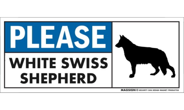 画像1: [MAGSIGN] ホワイトスイスシェパード マグネット＆ステッカー 犬 英語 喜ばせる 満足させる PLEASE WHITE SWISS SHEPHERD 対象:車(ドア/ガラス/ボディ)・屋外(玄関扉/窓ガラス/メールポスト) 日本製 (1)