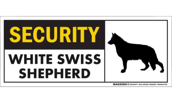 画像1: [MAGSIGN] ホワイトスイスシェパード セキュリティーマグネット＆ステッカー 英語 警備 防犯 SECURITY WHITE SWISS SHEPHERD 対象:車(ドア/ガラス/ボディ)・屋外(玄関扉/窓ガラス/メールポスト) 日本製 (1)