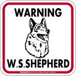 画像1: [MAGSIGN] WARNING W. S. SHEPHERD マグネット＆ステッカー：ホワイトスイスシェパード(ホワイト/イエロー/オレンジ) 注意 英語 正方形 車＆屋外用(防水性/耐光性) 日本製 (1)