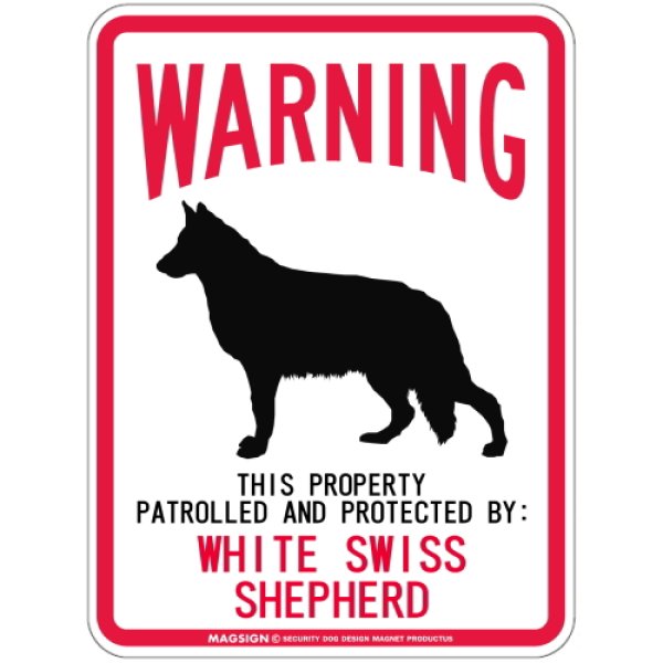 画像1: [MAGSIGN] WHITE SWISS SHEPHERD 注意 英語 WARNING 警告/保護/警戒 車 屋外用 マグネット＆ステッカー 日本製：ホワイトスイスシェパード (1)