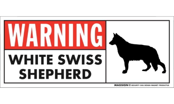 画像1: [MAGSIGN] ホワイトスイスシェパード 注意マグネット＆ステッカー 英語 警戒/警告 WARNING WHITE SWISS SHEPHERD 対象:車(ドア/ガラス/ボディ)・屋外(玄関扉/窓ガラス/メールポスト) 日本製 (1)