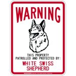 画像1: [MAGSIGN] WHITE SWISS SHEPHERD 注意 英語 WARNING 警告/保護/警戒 車 屋外用 マグネット＆ステッカー 日本製：ホワイトスイスシェパード (1)