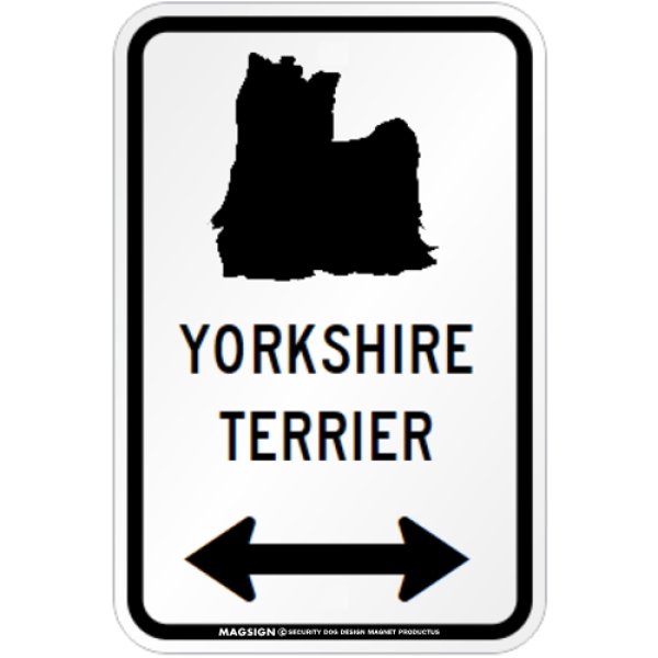 画像1: YORKSHIRE TERRIER [MAGSIGN] シルエット＆矢印 アメリカン道路標識 英語犬種名 マグネット/ステッカー：ホワイト(フルコート) (1)