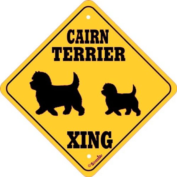 画像1: ケアーンテリア(二頭) 横断注意 英語サインボード アメリカ輸入看板：CAIRN TERRIER XING [MADE IN U.S.A] (1)