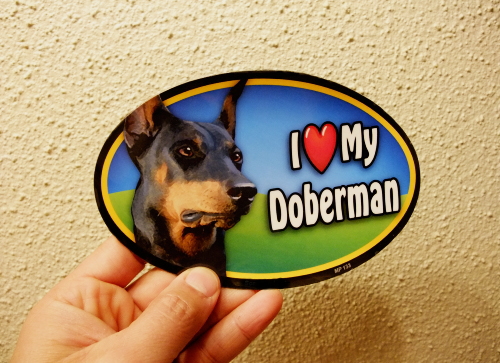 I Love My Doberman オーバルマグネットステッカー