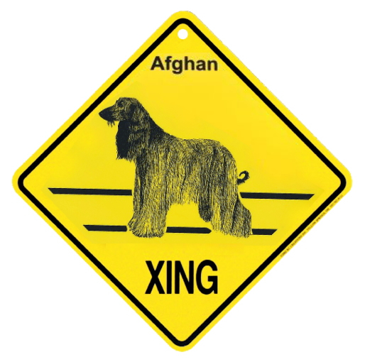 アフガンハウンド 横断注意 英語サインボード アメリカ輸入看板