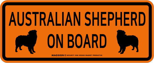 オーストラリアンシェパード,乗車中,カーマグネット,バンパーステッカー,英語,AUSTRALIAN SHEPHERD ON BOARD,オレンジ色
