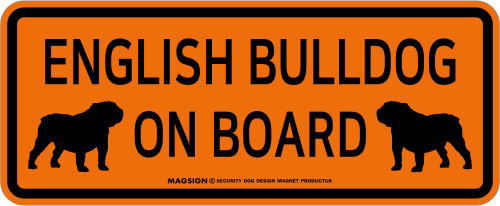 イングリッシュブルドッグ,乗車中,カーマグネット,バンパーステッカー,英語,ENGLISH BULLDOG ON BOARD,オレンジ色